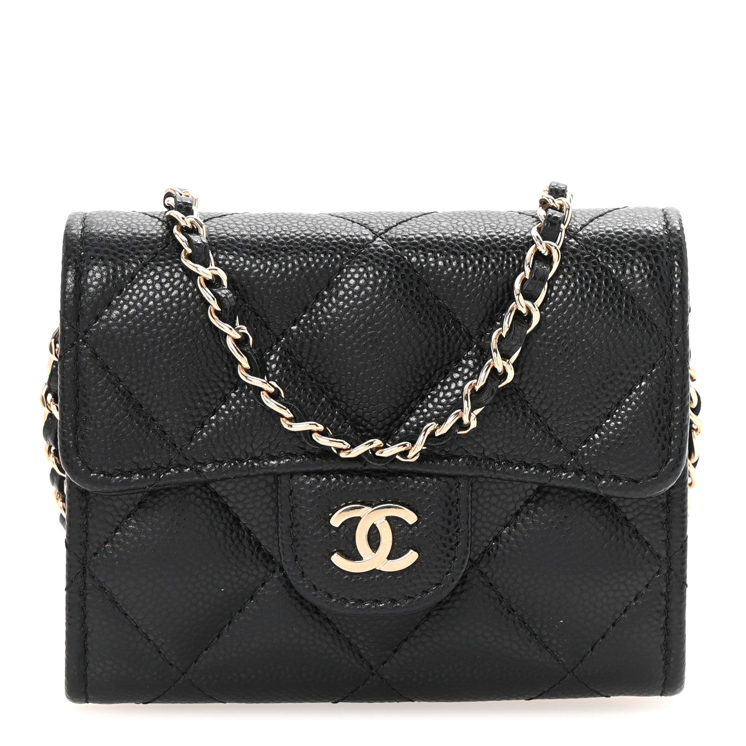 Chanel Caviar Quilted Flap Card Holder On Chain Black 1 of 12