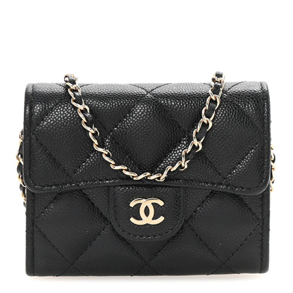Chanel Caviar Quilted Flap Card Holder On Chain Black 1 of 12