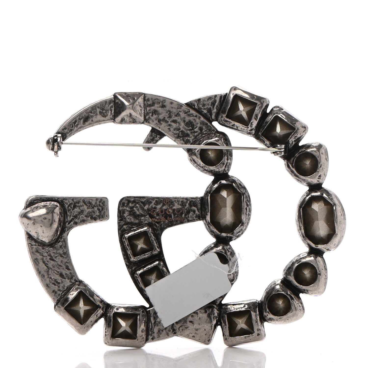 Gucci Metal Crystal Double G Brooch Silver 3 of 6