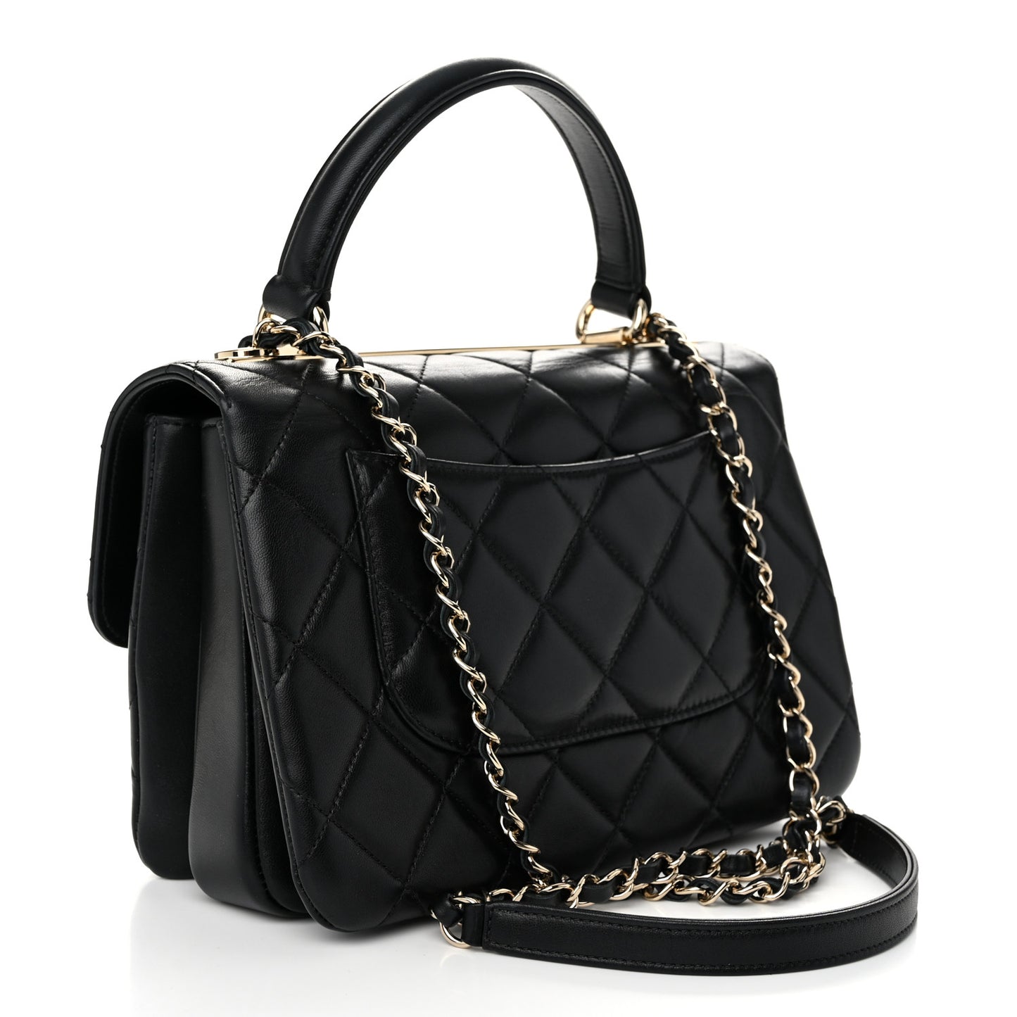 Lambskin Quilted Small Trendy CC Dual Handle Flap Bag Black