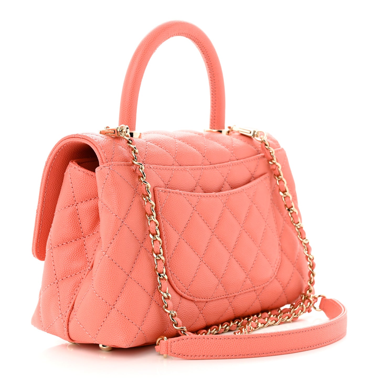 Caviar Quilted Mini Coco Handle Flap Coral