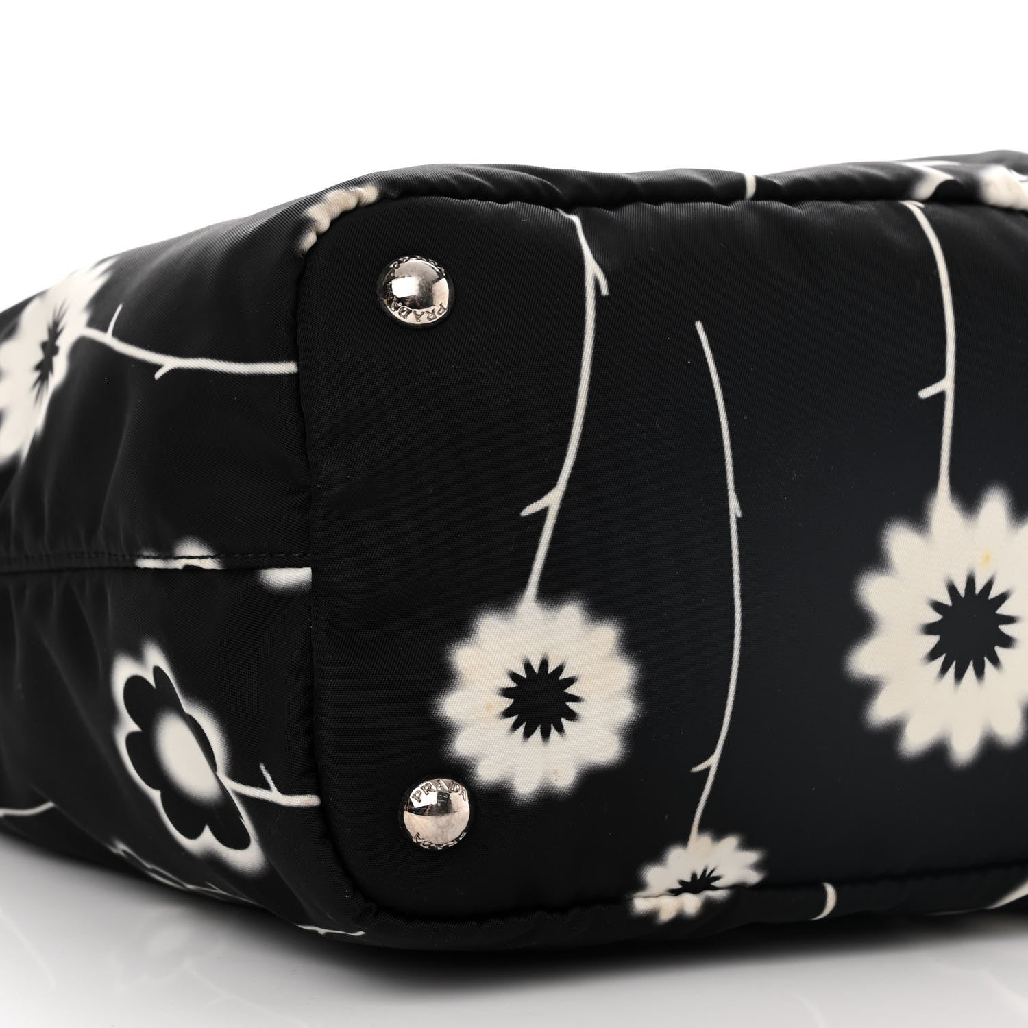 Prada Tessuto Stampato Nylon Saffiano Floral Print Tote Black White 10 of 12