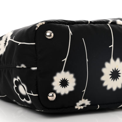Prada Tessuto Stampato Nylon Saffiano Floral Print Tote Black White 10 of 12