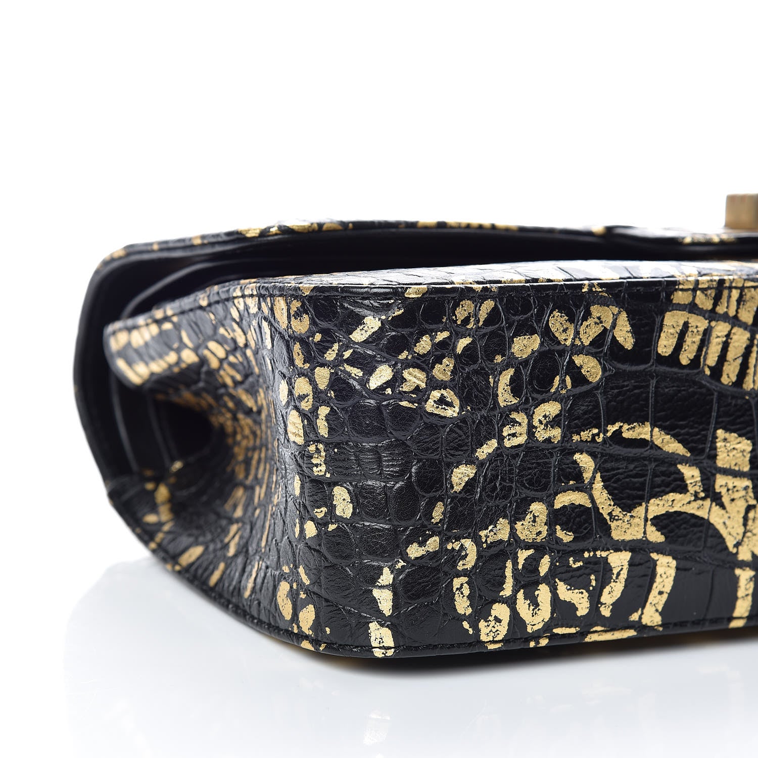 Chanel Calfskin Crocodile Embossed Graffiti 2.55 Cocodile Reissue 225 Flap Black Gold 8 of 9