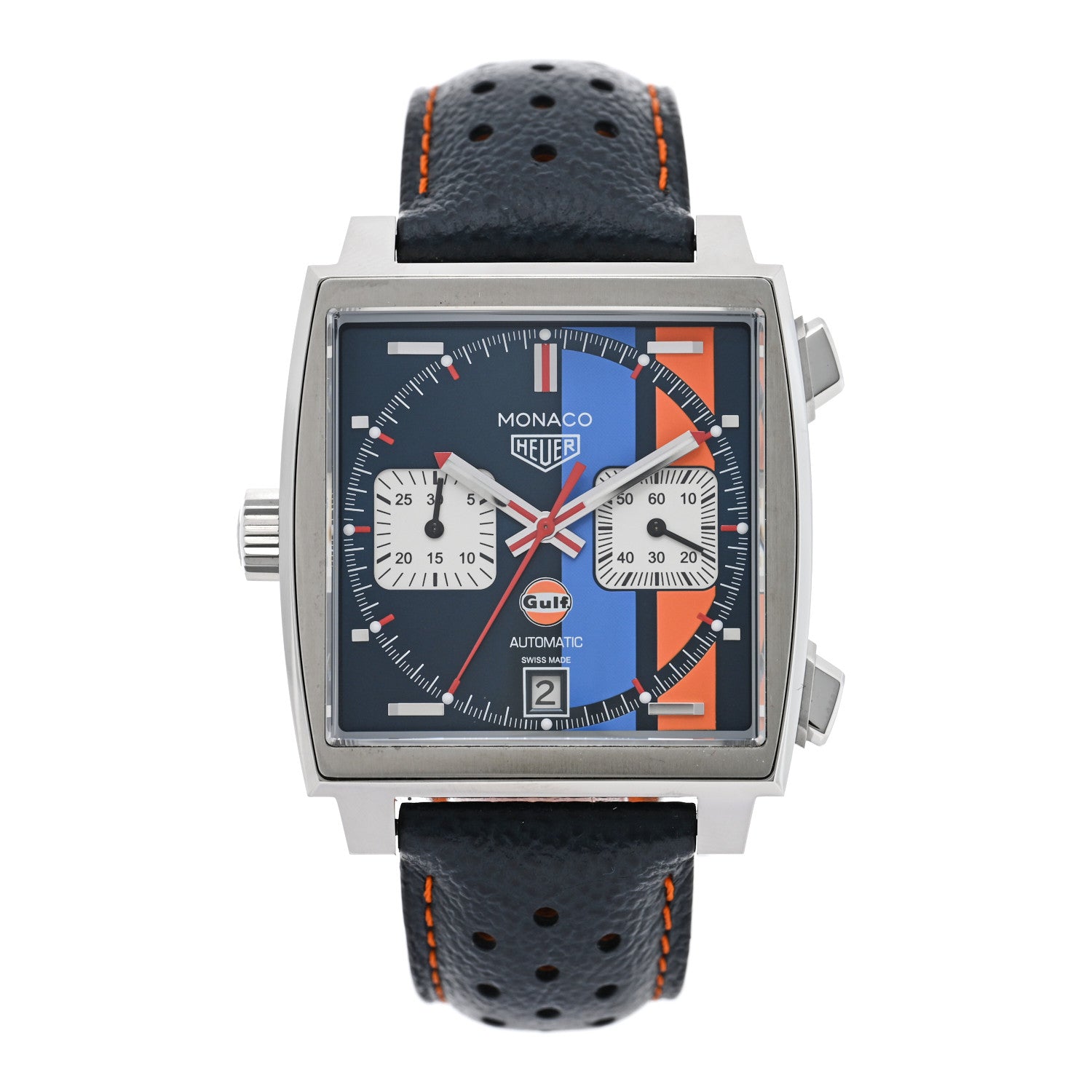 Tag Heuer Stainless Steel Calfskin 39mm Monaco Automatic Watch Blue CAW211R 1 of 5