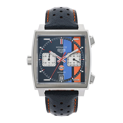 Tag Heuer Stainless Steel Calfskin 39mm Monaco Automatic Watch Blue CAW211R 1 of 5