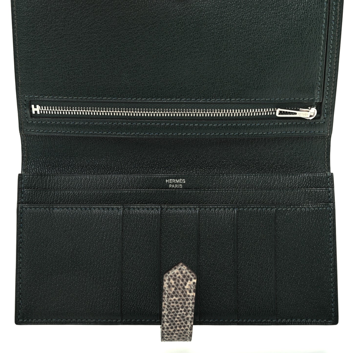 Matte Alligator Lizard Bearn Gusset Wallet Ombre Vert Fonce