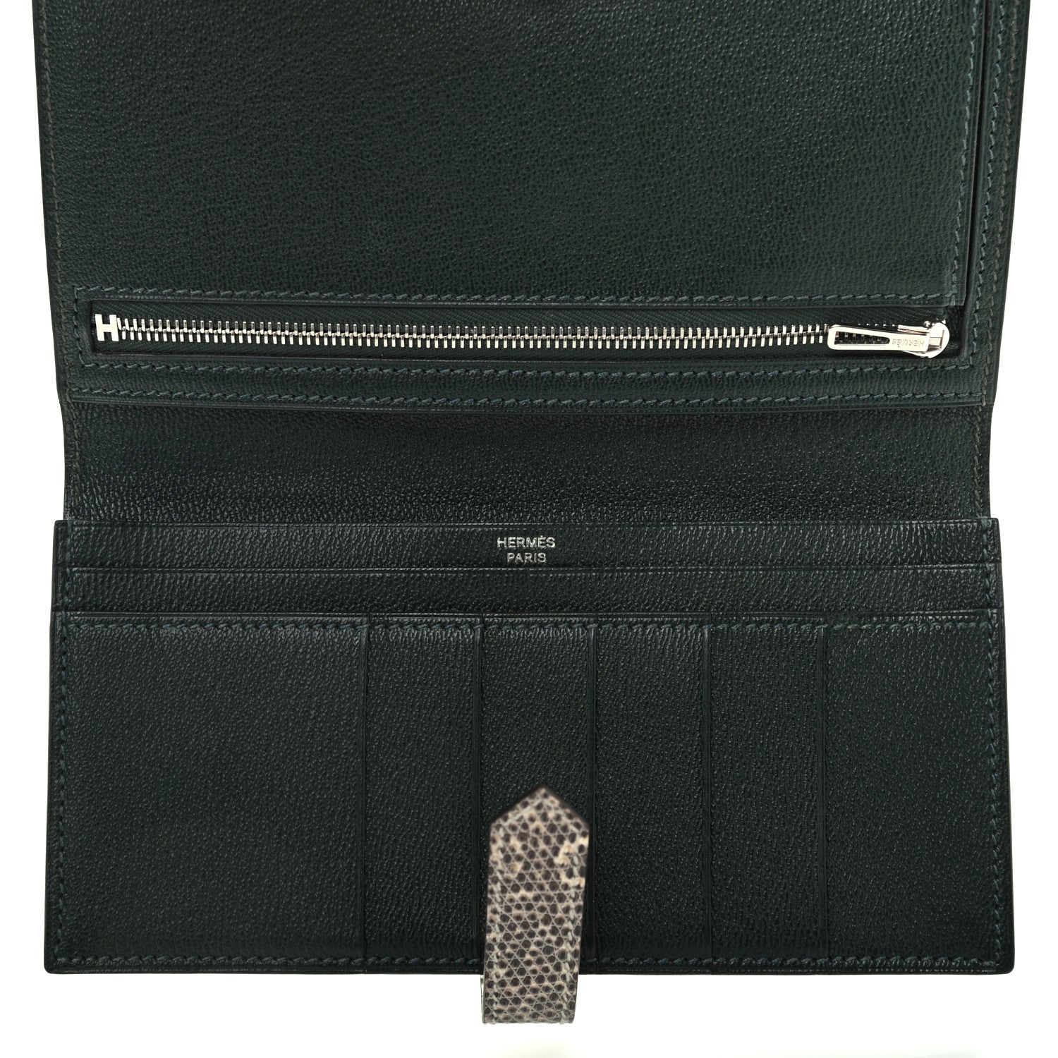 Hermes Matte Alligator Lizard Bearn Gusset Wallet Ombre Vert Fonce 5 of 7