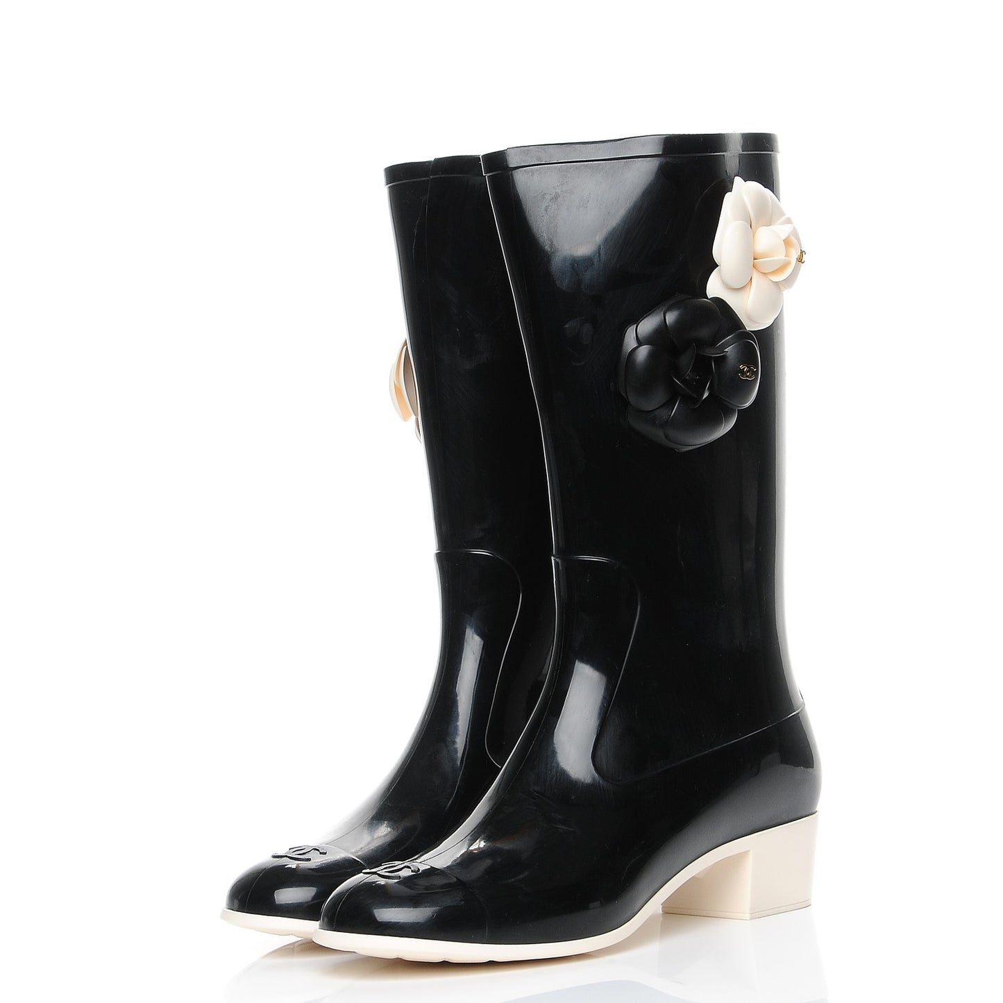 Rubber Camellia Rain Boots 42 Black