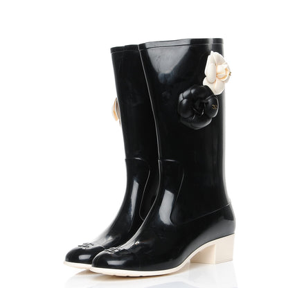 Chanel Rubber Camellia Rain Boots 42 Black 3 of 8