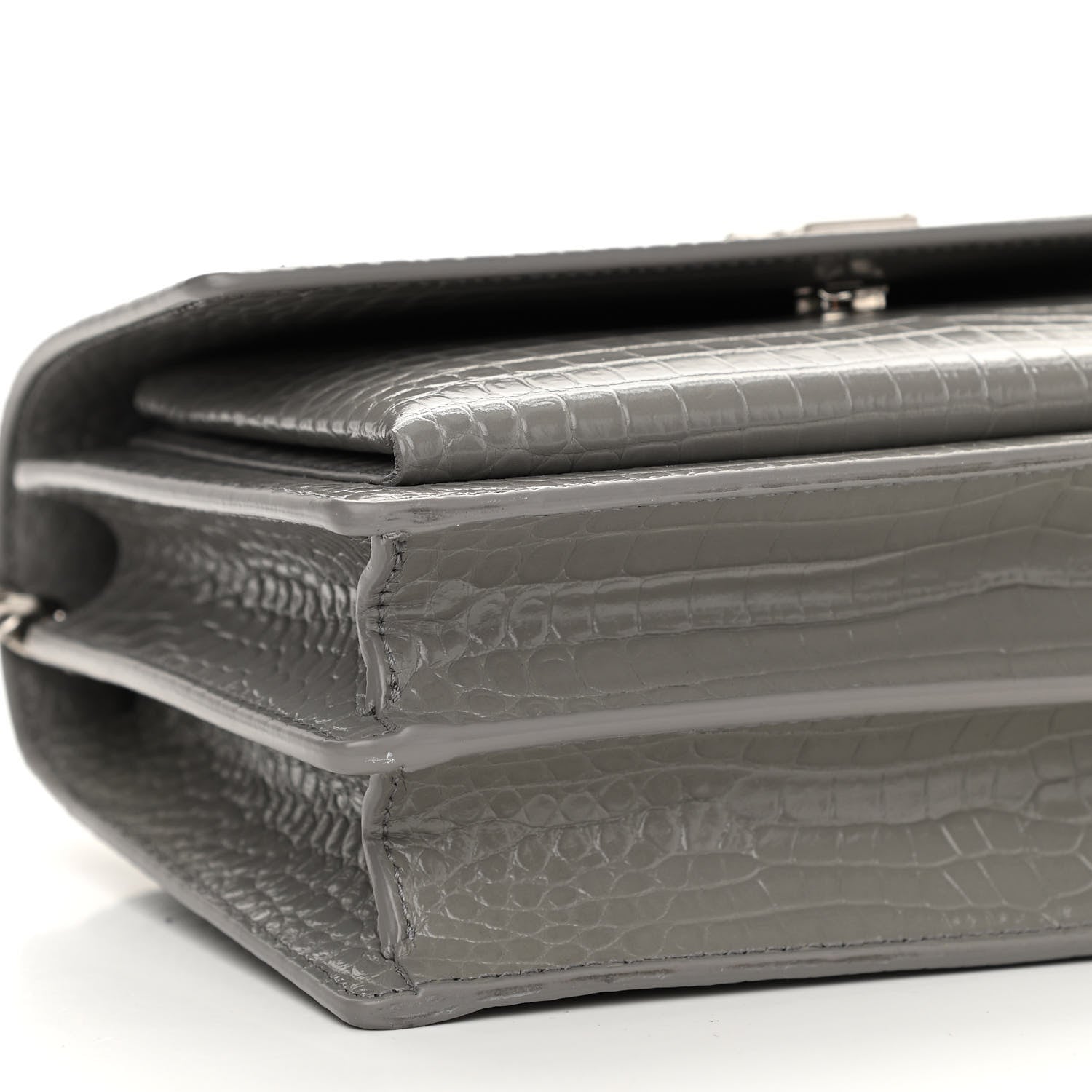 Saint Laurent Calfskin Crocodile Embossed Medium Monogram Sunset Gris Perle 9 of 10