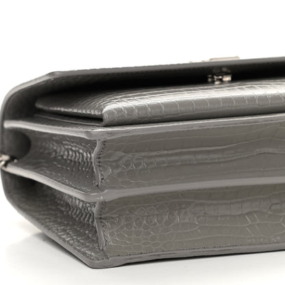 Saint Laurent Calfskin Crocodile Embossed Medium Monogram Sunset Gris Perle 9 of 10