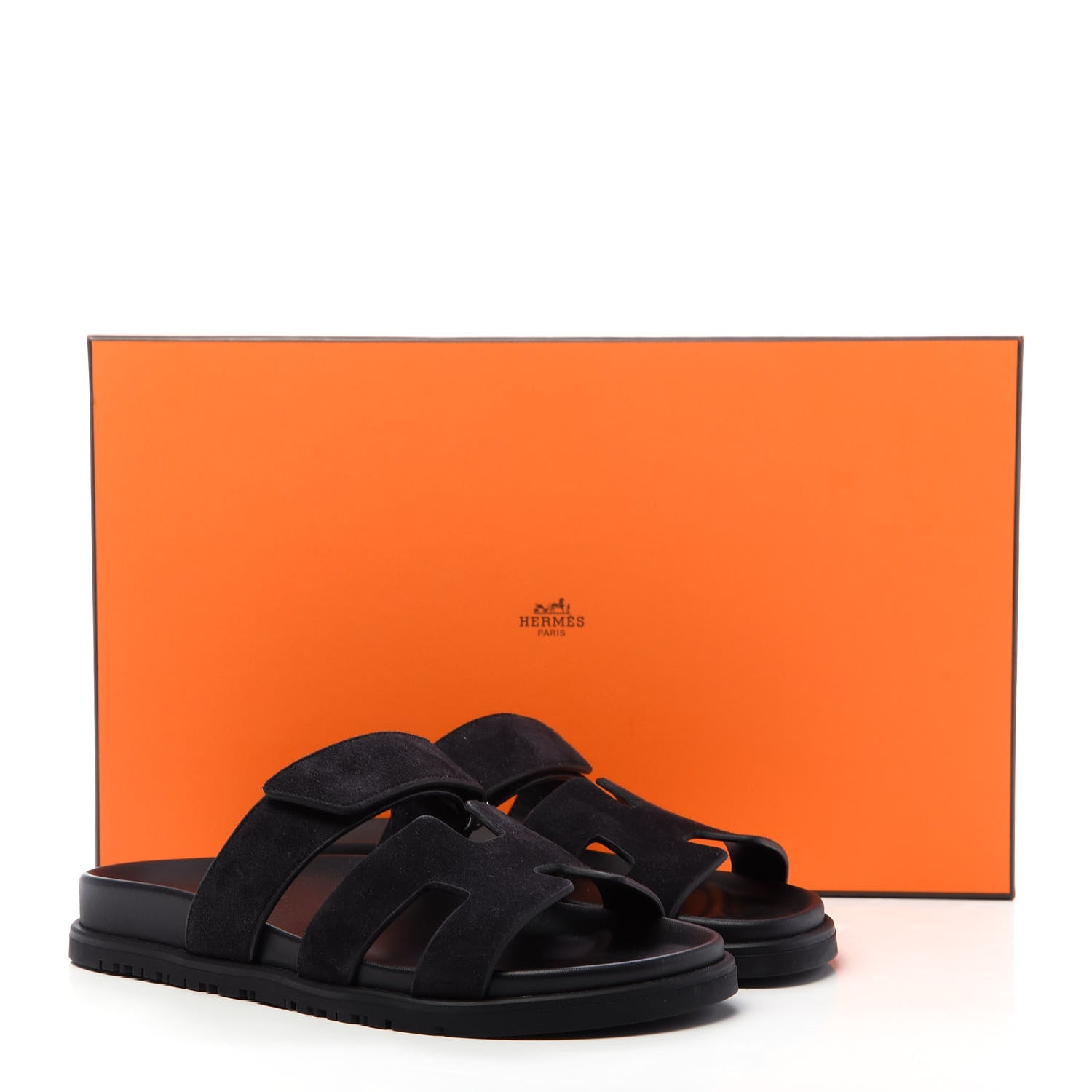 Hermes Suede Goatskin Womens Chypre Sandals 37 Black 9 of 9