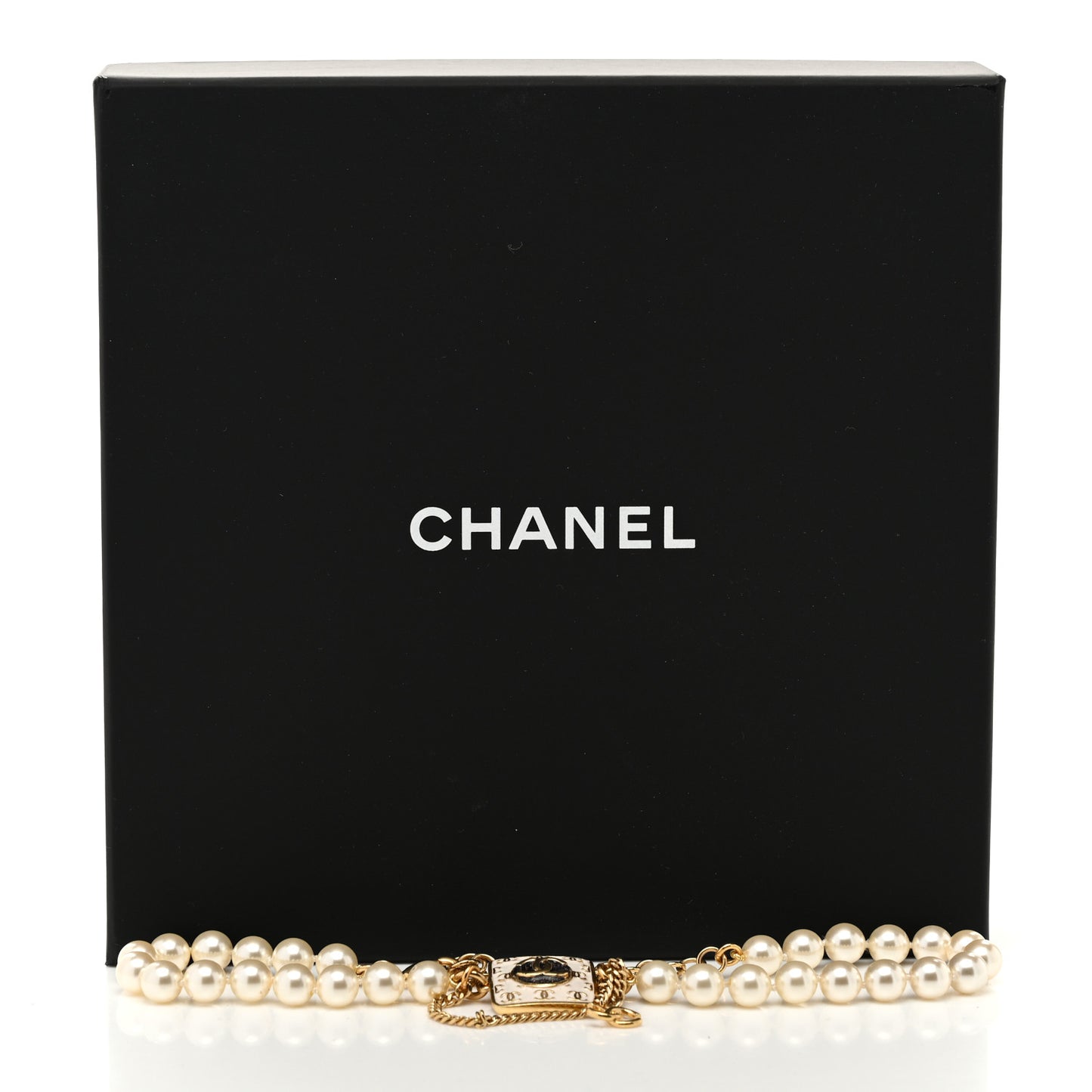 Pearl Enamel CC Chain Choker Necklace Gold