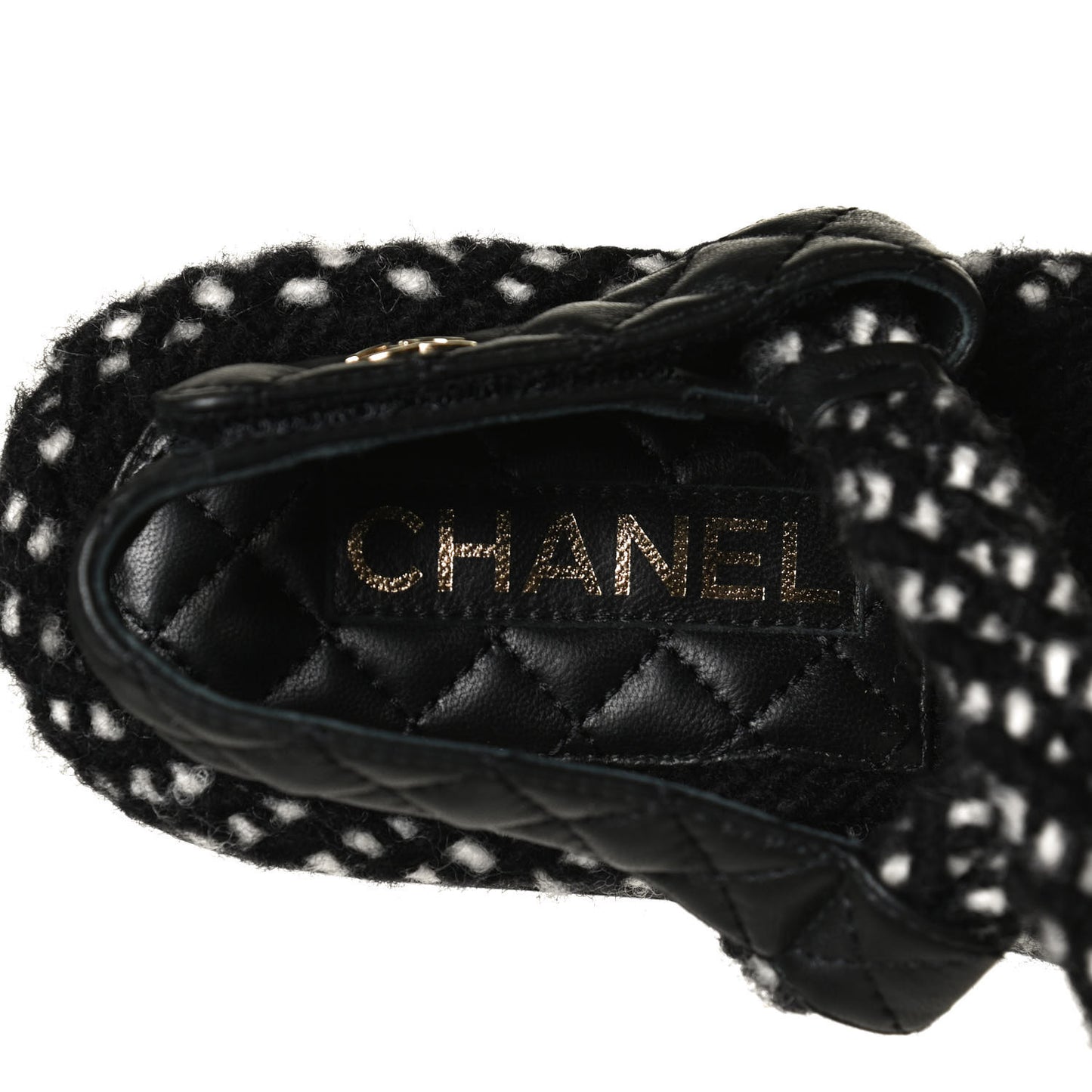 Cord Lambskin Quilted Logo Sandals 39 Black White