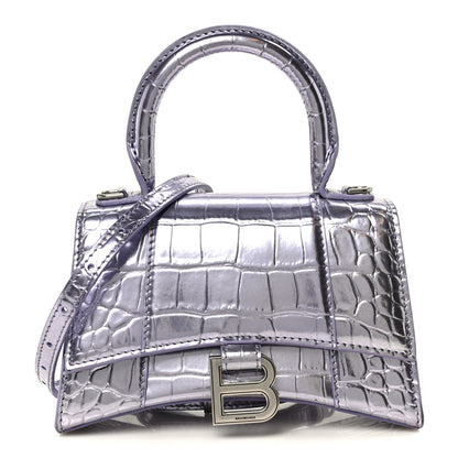 Balenciaga Metallic Calfskin Crocodile Embossed Hourglass Top Handle Bag XS Lilac 1 of 11