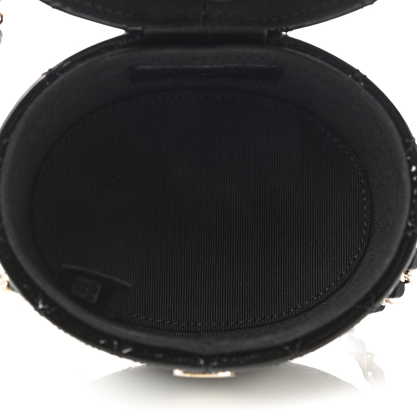 Patent Quilted Round Small Vanity With Chain Black