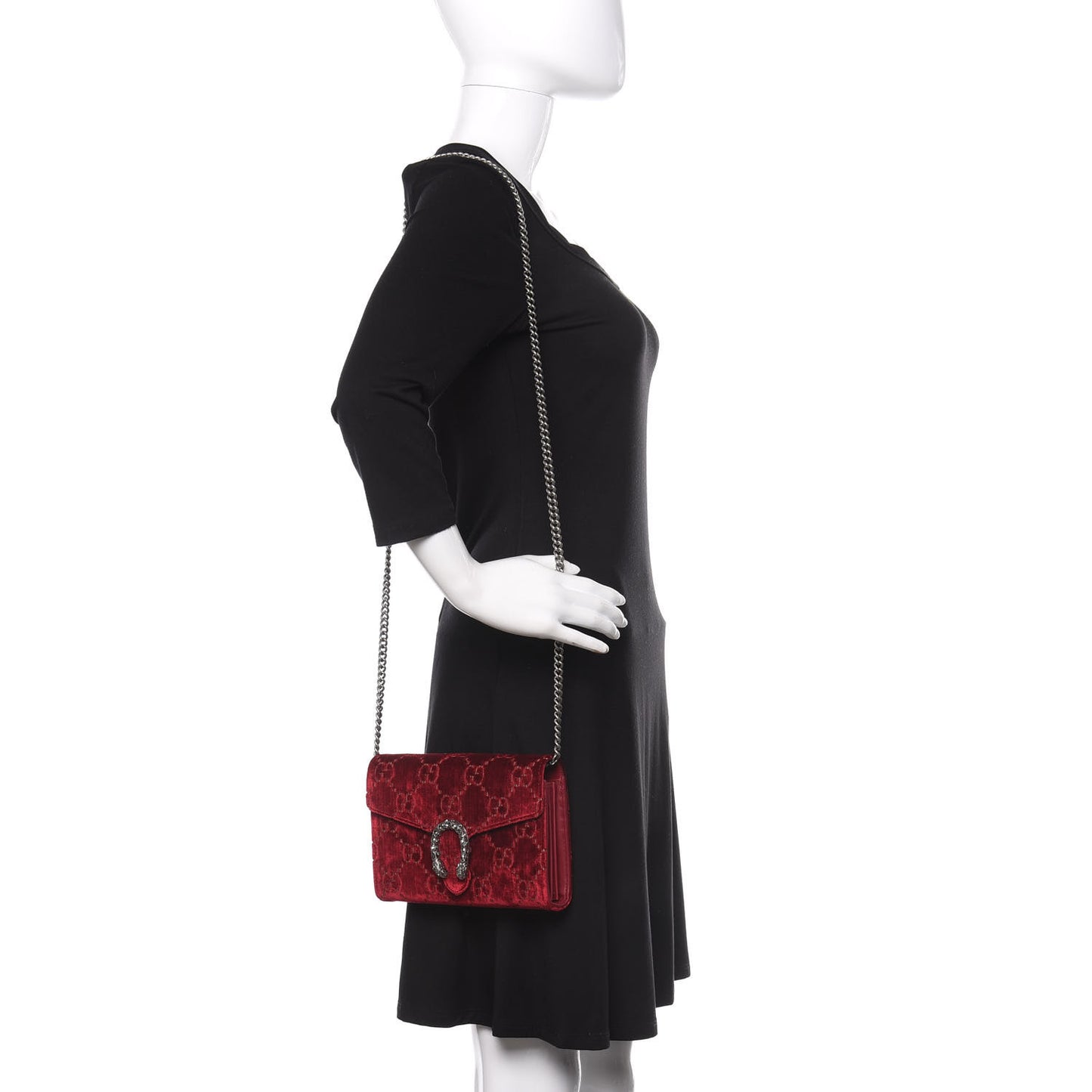 Velvet GG Monogram Mini Dionysus Chain Wallet Red Cipria