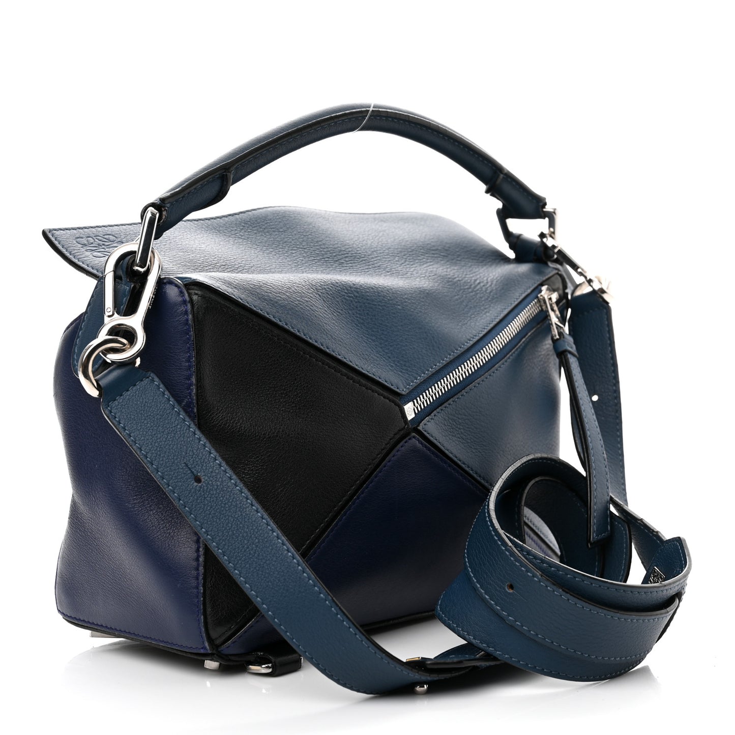 Calfskin Colorblock Small Puzzle Bag Blue