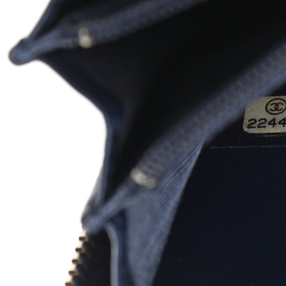 Chanel Lambskin Camellia Embossed Medium Zip Around Wallet Navy 7 of 8