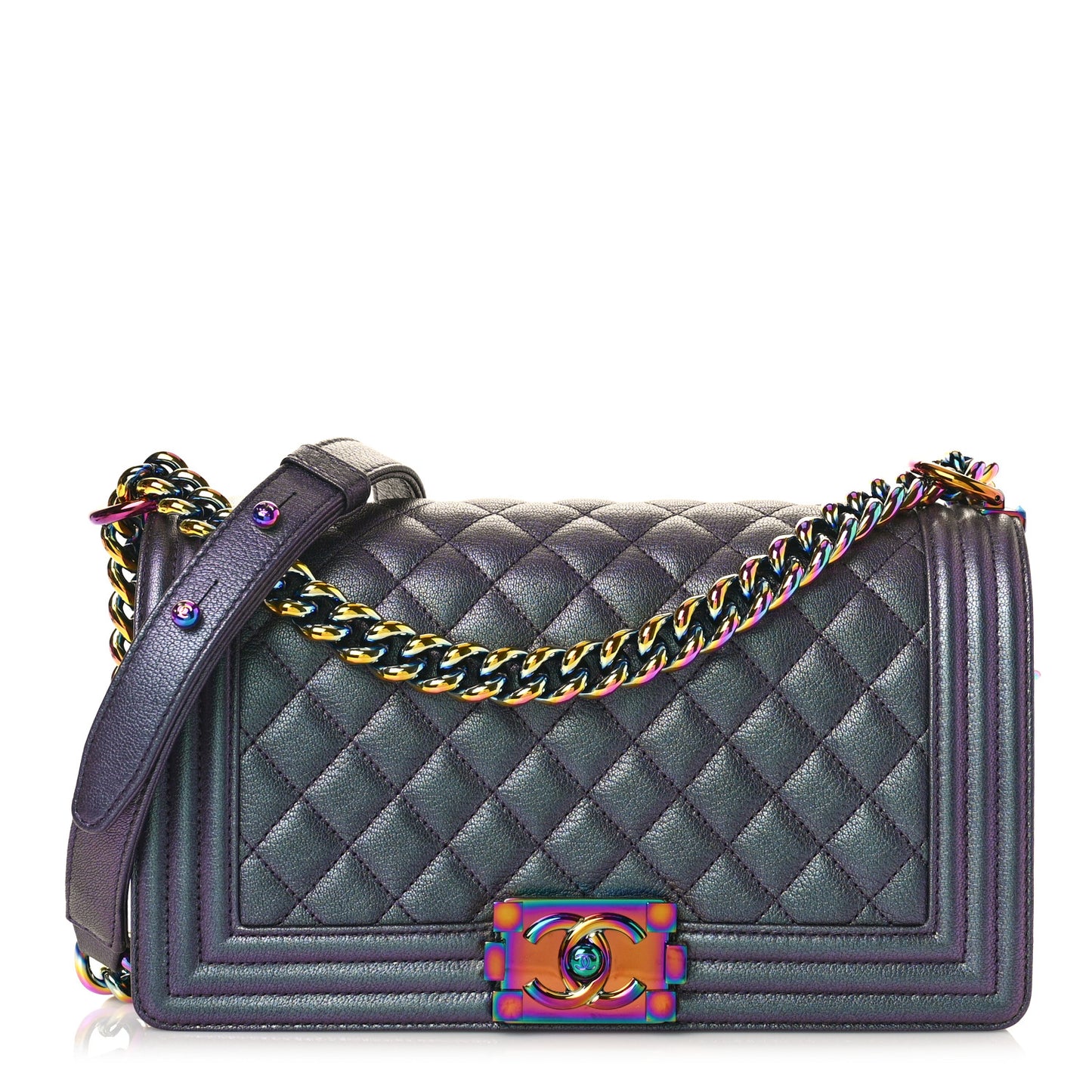 Iridescent Goatskin Quilted Medium Boy Flap Purple