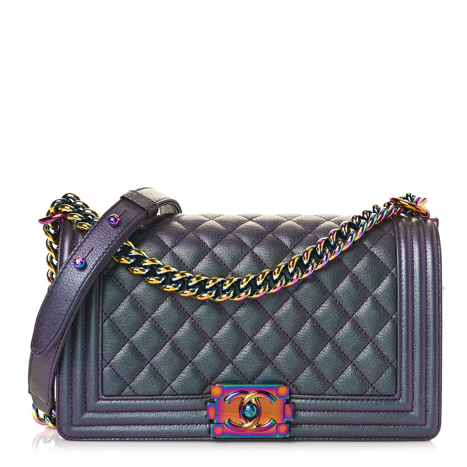 Chanel Iridescent Goatskin Quilted Medium Boy Flap Purple 1 of 9