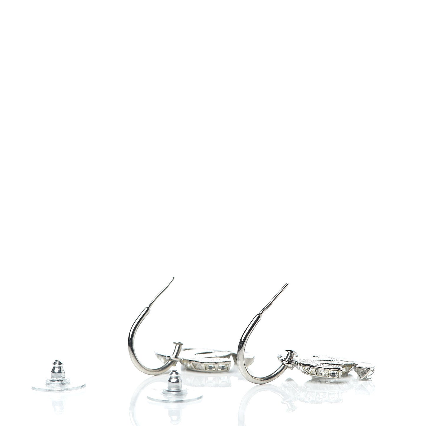 Baguette Crystal CC Dangle Earrings Silver