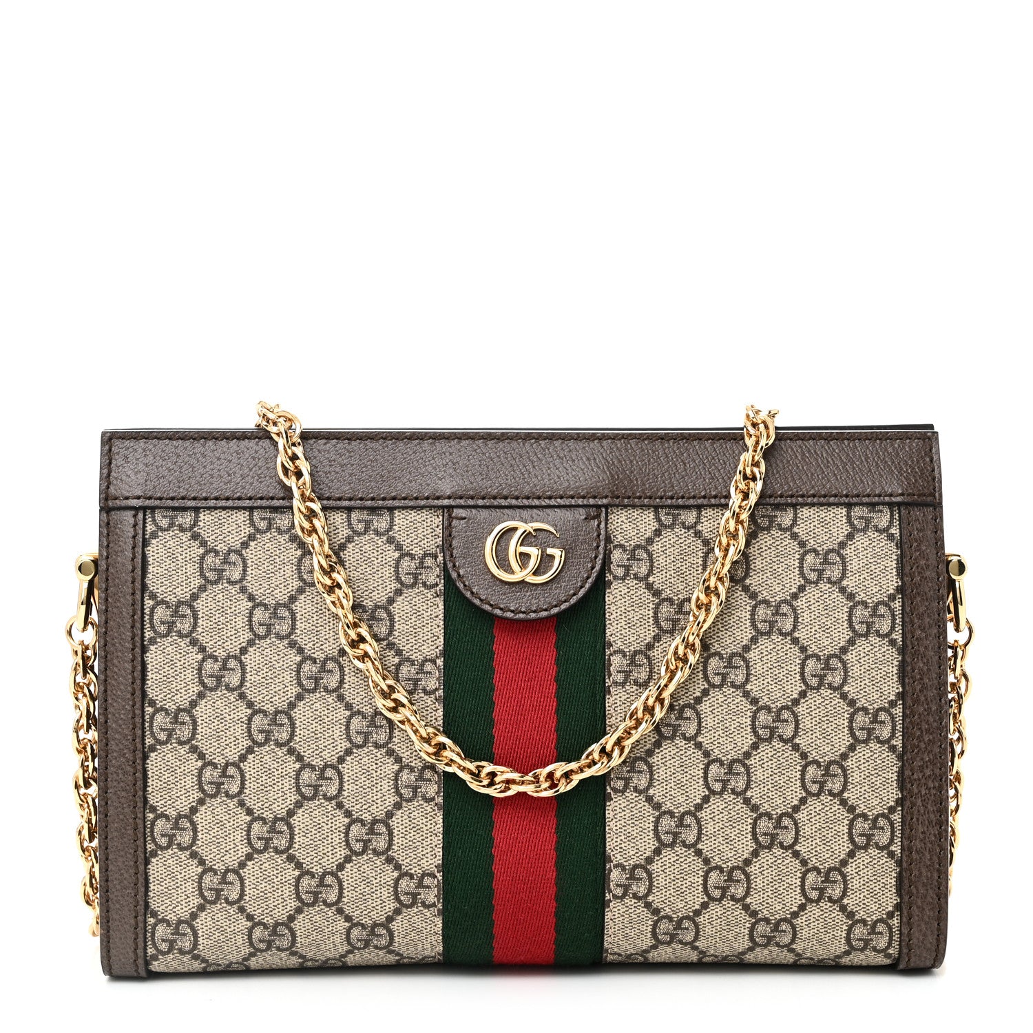 Gucci GG Supreme Monogram Web Small Ophidia Chain Shoulder Bag Brown 1 of 10