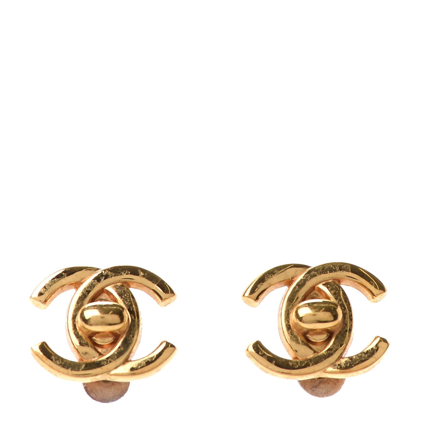 Metal CC Turnlock Clip On Earrings Gold
