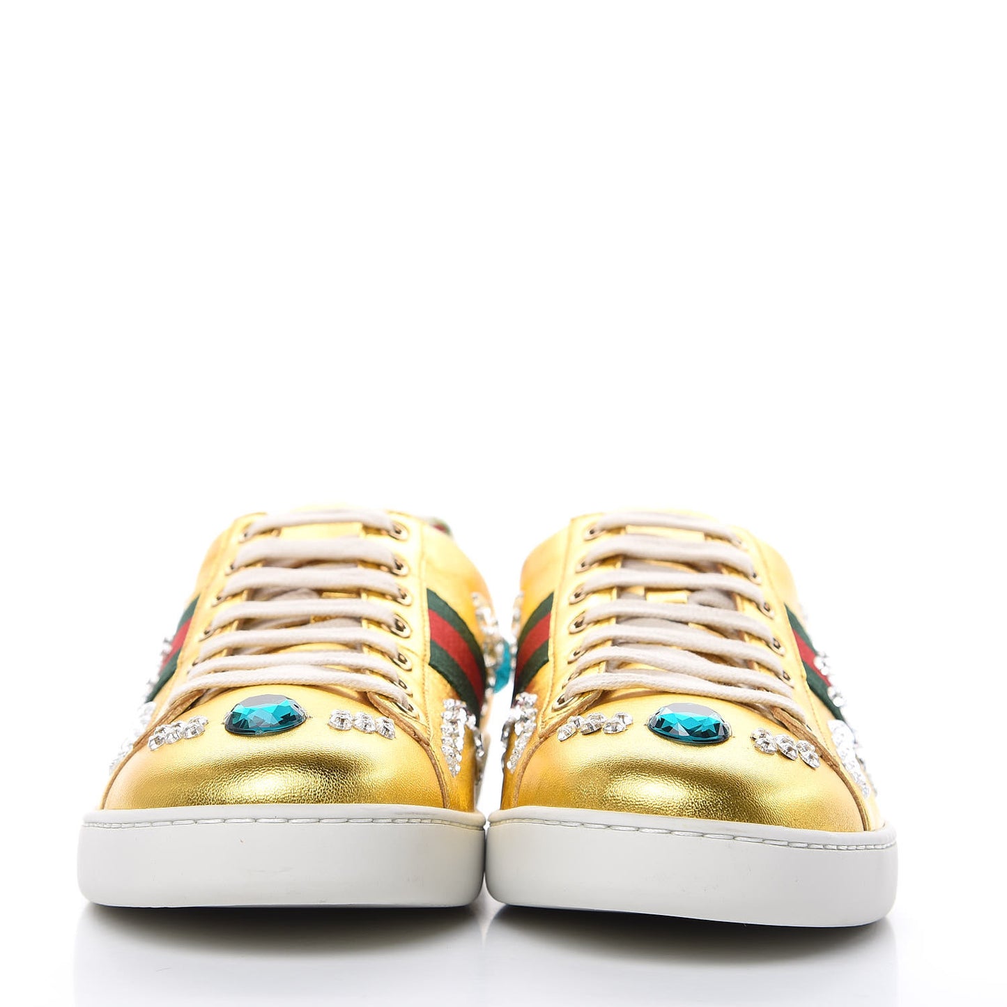 Metallic Nappa Crystal Web Womens Ace Sneakers 39 Oro Vecchio