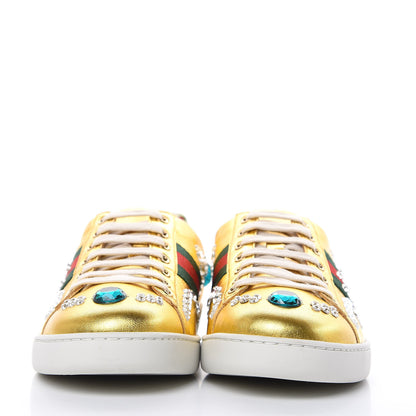 Gucci Metallic Nappa Crystal Web Womens Ace Sneakers 39 Oro Vecchio 2 of 10