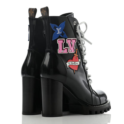 Louis Vuitton Patent Calfskin Monogram LV Black Heart Star Trail Ankle Boots 37.5 Black 4 of 9