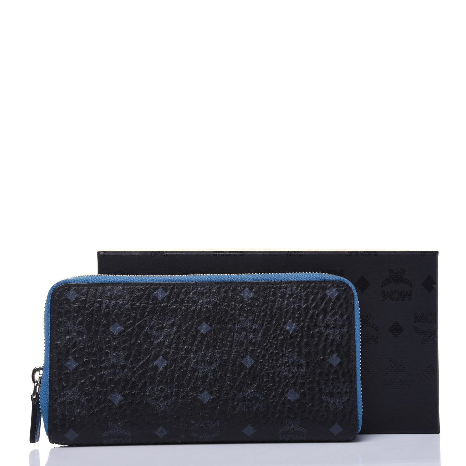 MCM Visetos Large Zip Around Wallet Black Blue 18 of 18