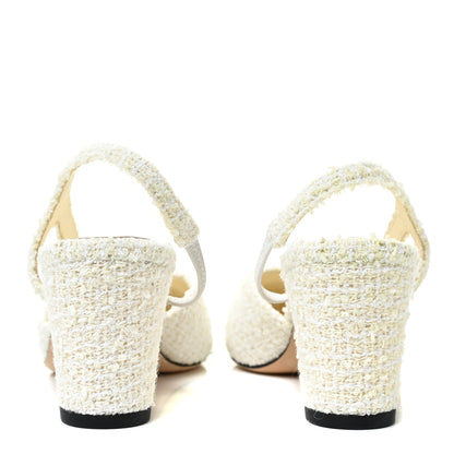 Chanel Tweed Cap Toe CC Slingback Pumps 37 Ivory Black 4 of 9