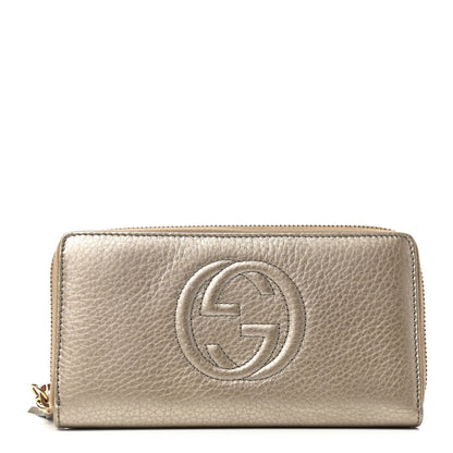 Gucci Metallic Pebbled Calfskin Soho Zip Around Wallet Golden Beige 1 of 7