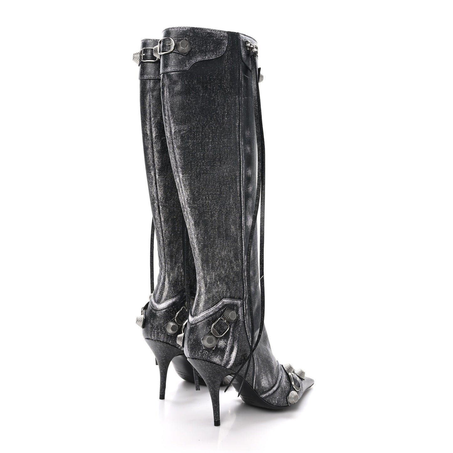 Lambskin Printed Denim Cagole 90mm Boots 36 Black