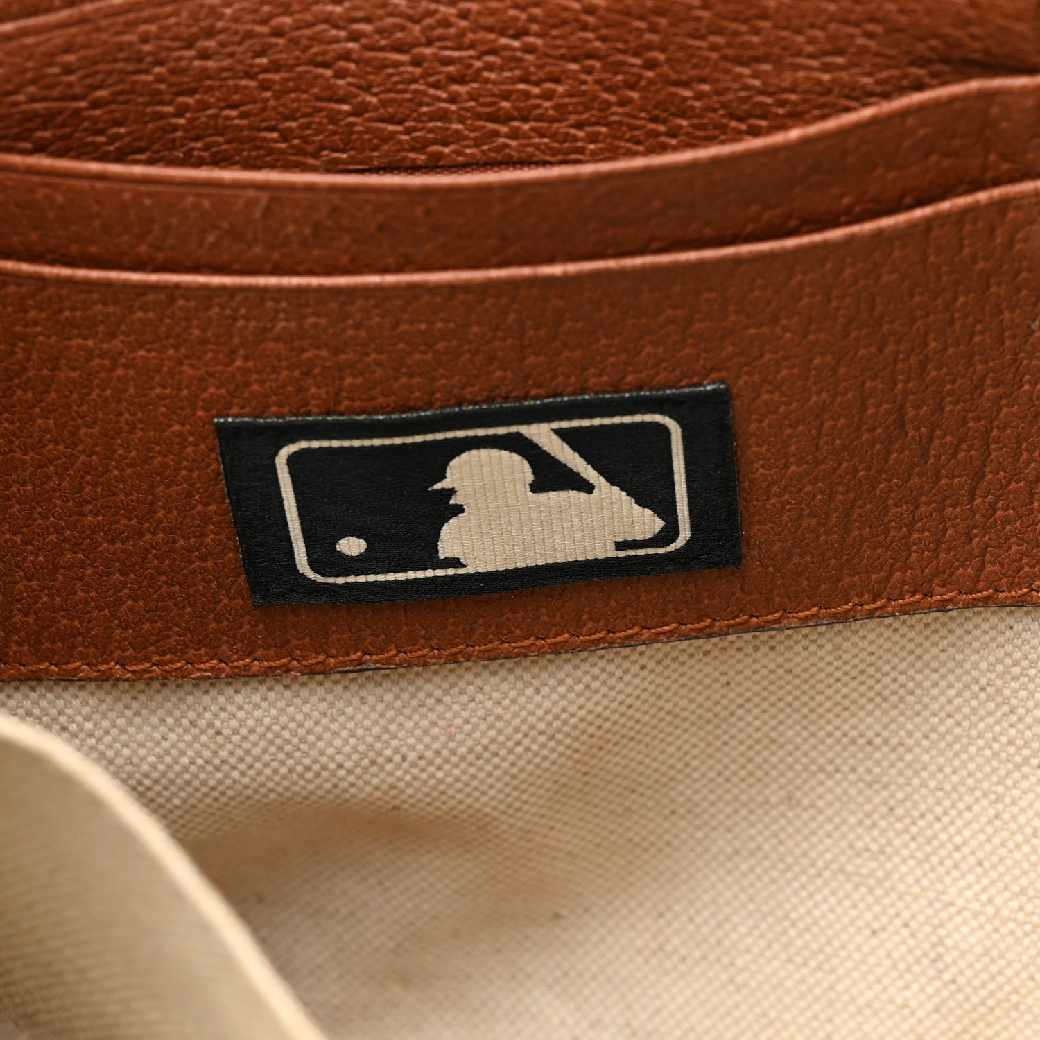 Gucci X MLB GG Monogram NY Yankees Zip Wristlet Pouch Beige Ruggine Ivory 7 of 11