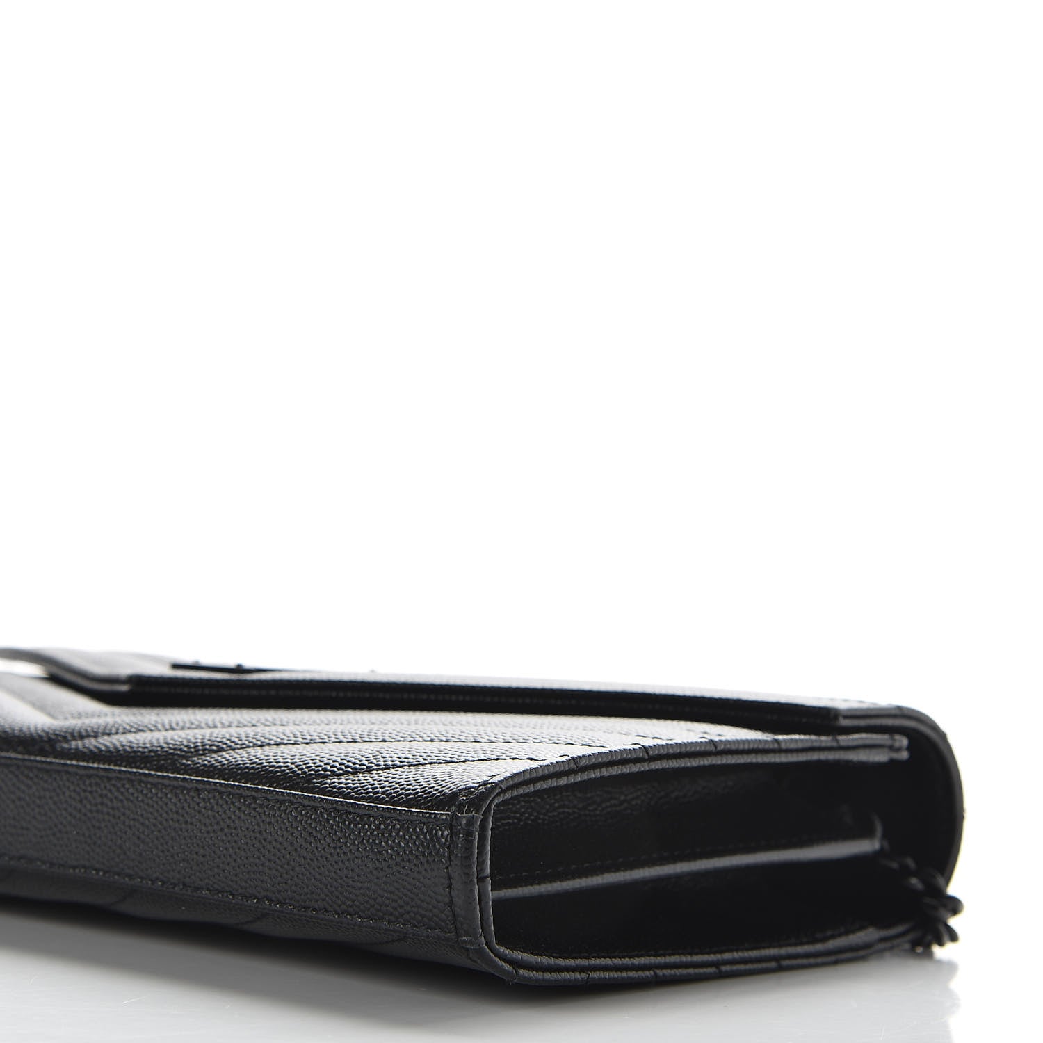 Saint Laurent Grain De Poudre Matelasse Chevron Monogram Chain Wallet Black 7 of 8