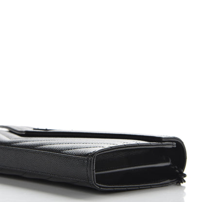 Saint Laurent Grain De Poudre Matelasse Chevron Monogram Chain Wallet Black 7 of 8