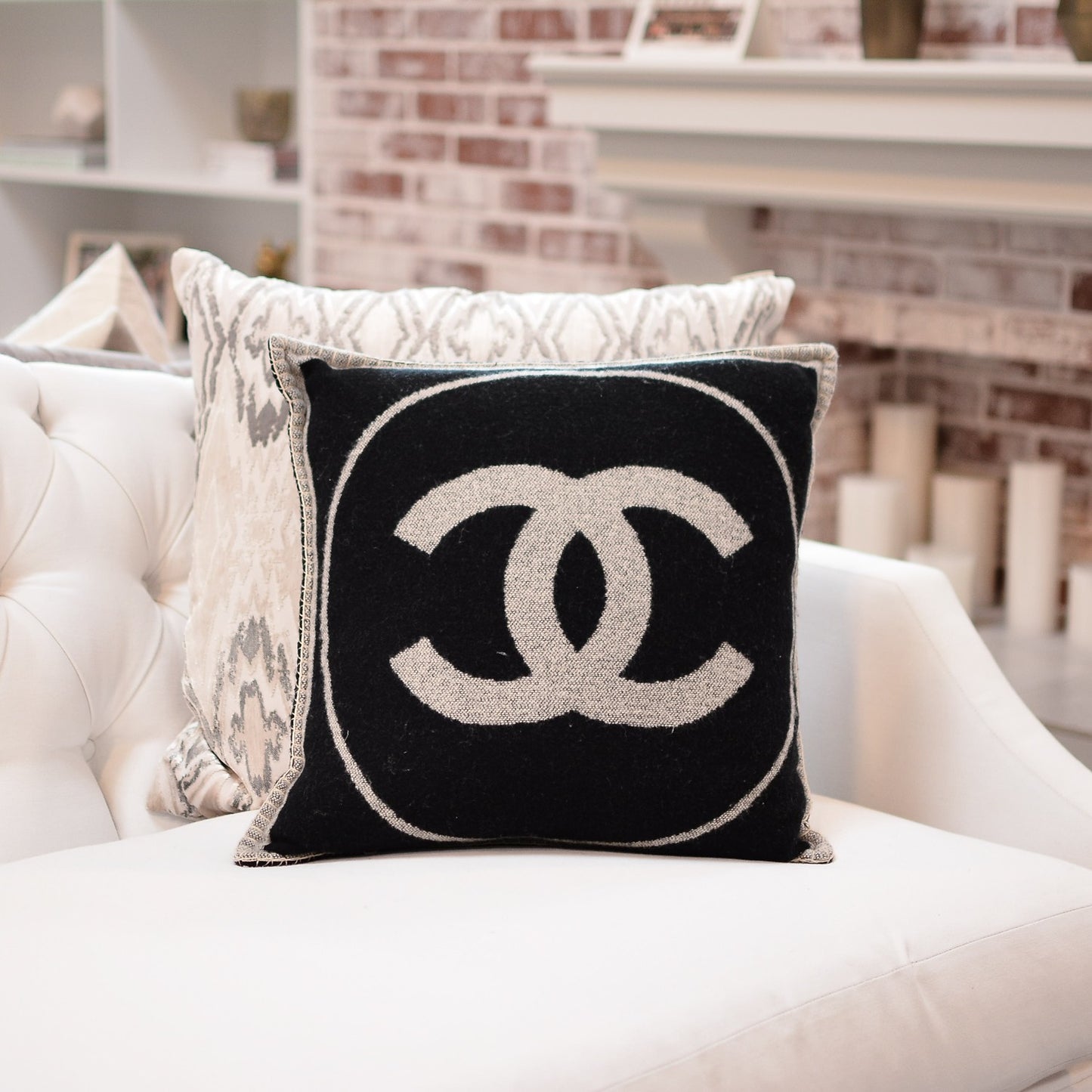 Merino Wool Cashmere CC Pillow Black Beige