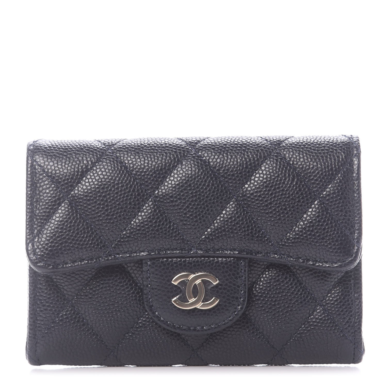 Chanel Caviar Quilted Flap Card Holder Wallet Navy Blue 1 of 12