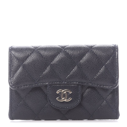 Chanel Caviar Quilted Flap Card Holder Wallet Navy Blue 1 of 12