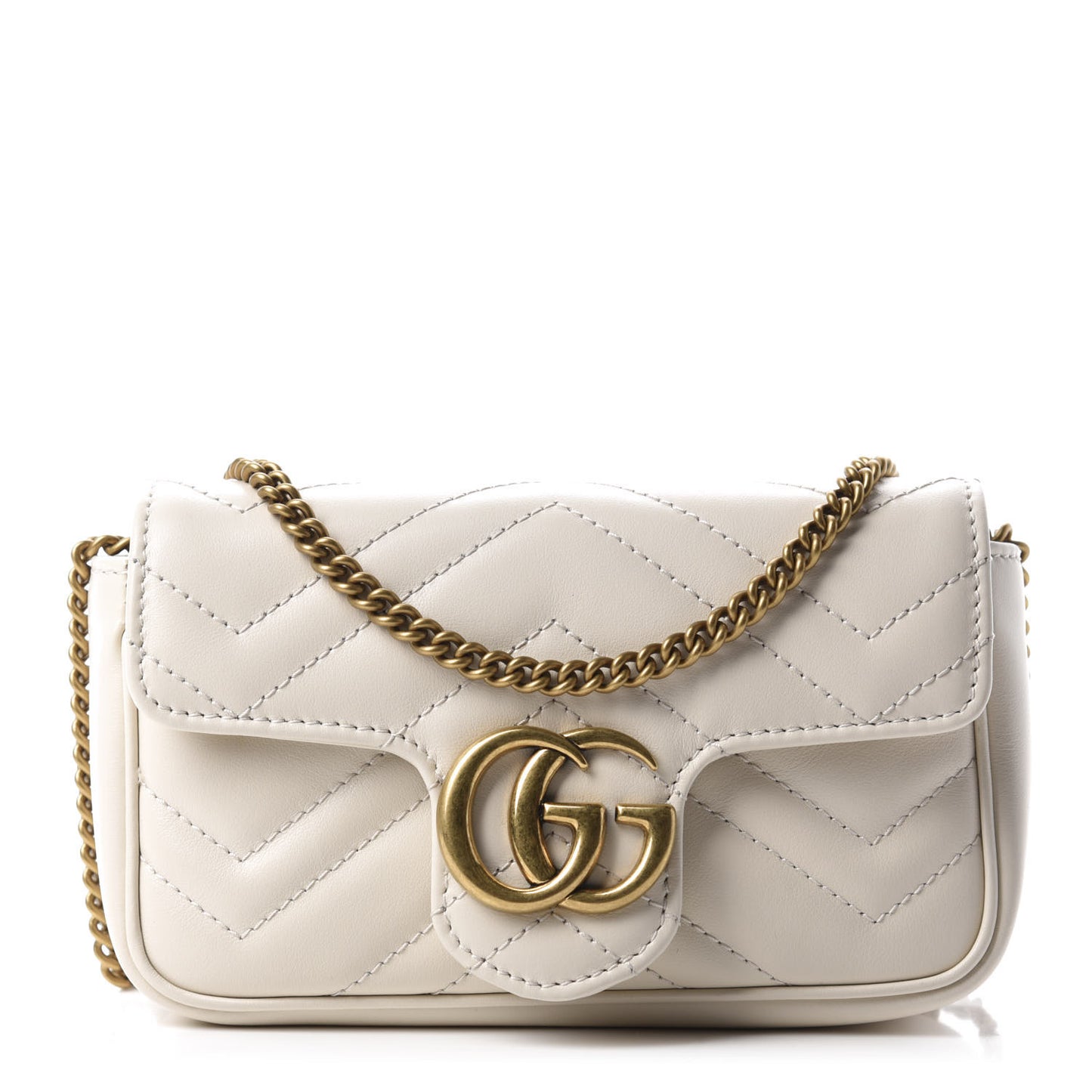 Calfskin Matelasse Super Mini GG Marmont Shoulder Bag White