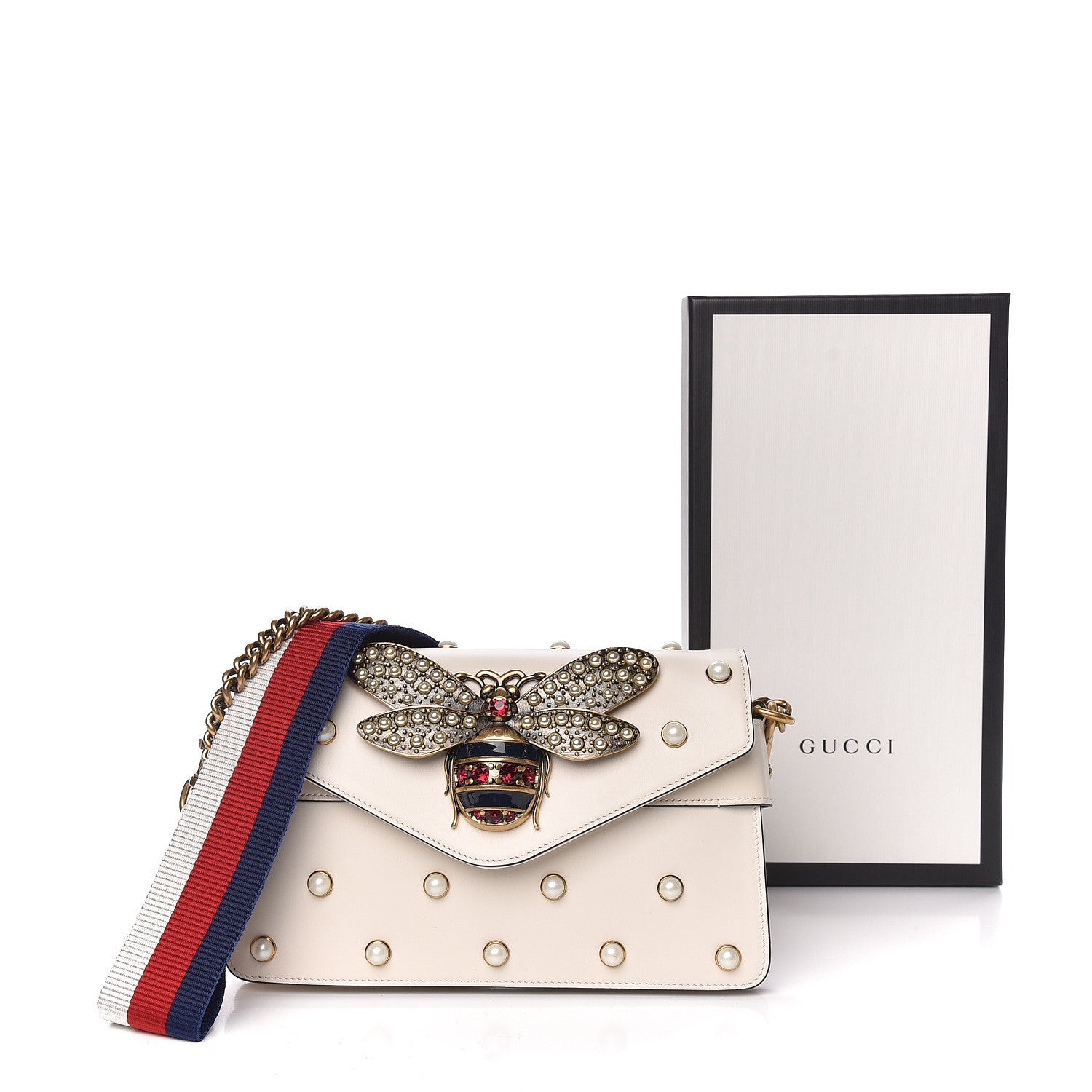Gucci Nappa Pearl Studded Mini Queen Margaret Broadway Shoulder Bag Mystic White 11 of 11