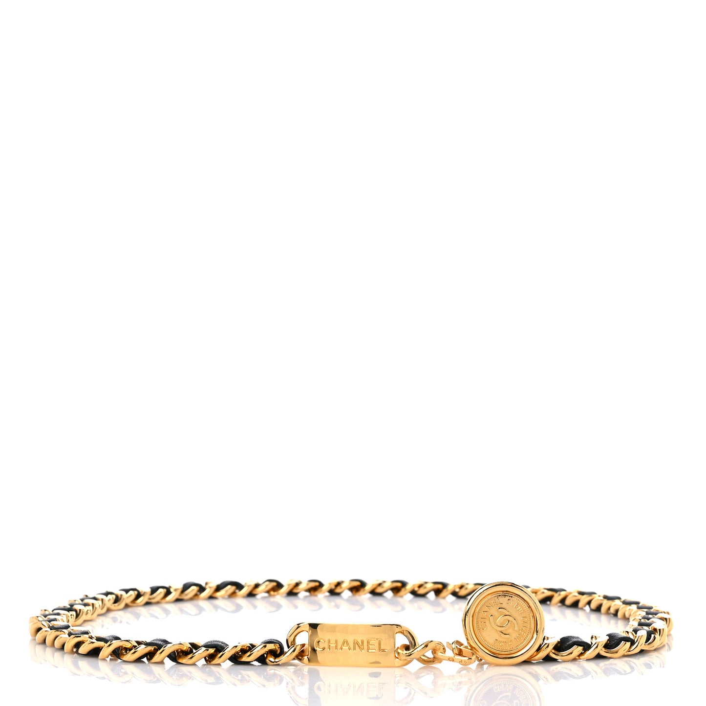 Lambskin Chain CC Medallion Belt Black Gold