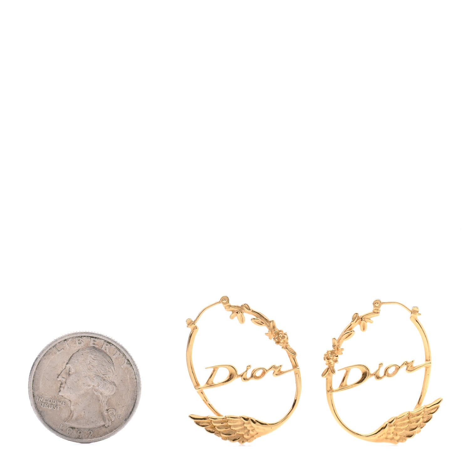 Christian Dior Metal Script Hoop Earrings Gold 2 of 4