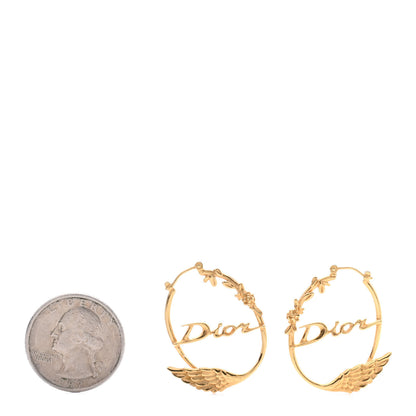 Christian Dior Metal Script Hoop Earrings Gold 2 of 4