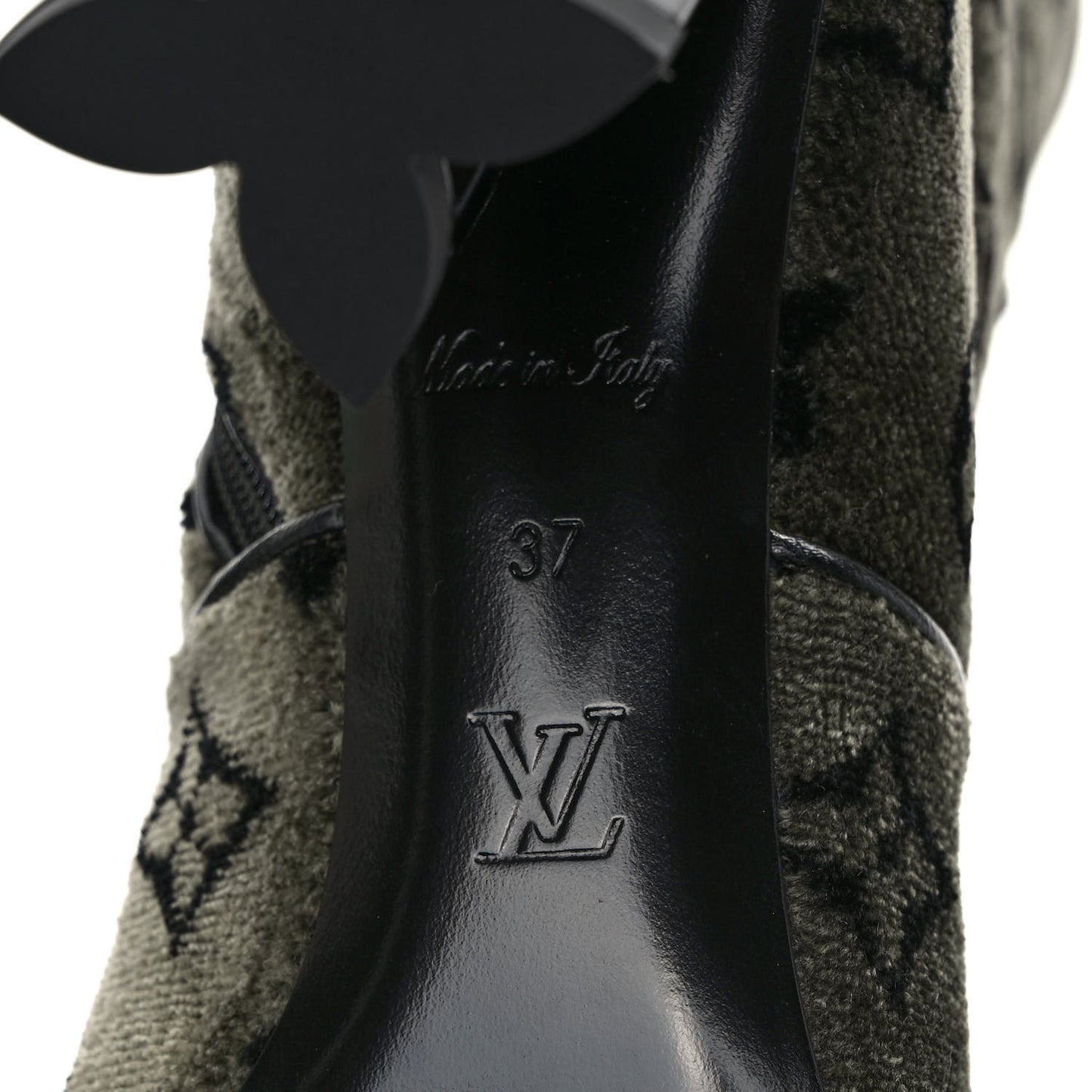 Velvet Monogram Silhouette Ankle Boots 37 Black Green