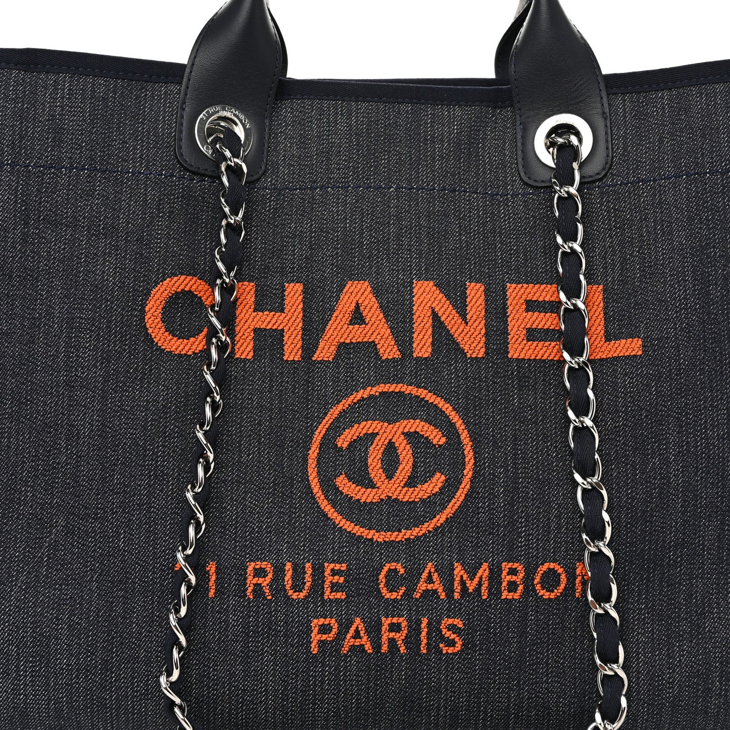 Denim Medium Deauville Tote Blue Orange