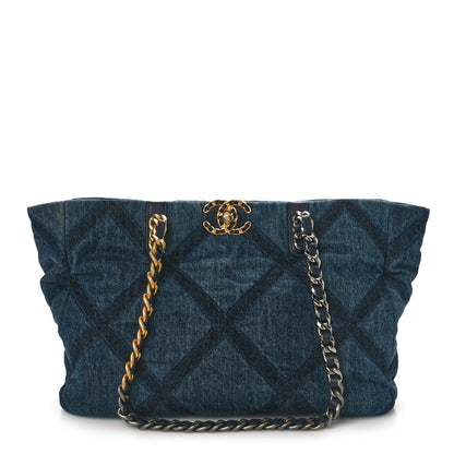 Chanel Denim Quilted Chanel 19 East West Shopping Bag Blue 1 of 9